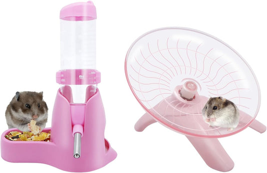 Hamster Water Bottle Water Dispenser Hamster Silent Exercise Running Wheel for Dwarf Hamsters Gerbil Mice (Pink, 125ML)