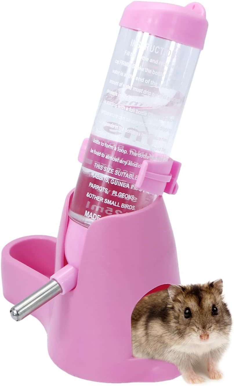 Hamster Water Bottle Water Dispenser Hamster Silent Exercise Running Wheel for Dwarf Hamsters Gerbil Mice (Pink, 125ML)