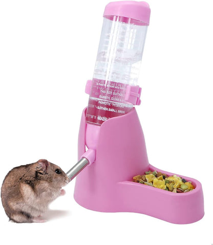 Hamster Water Bottle Water Dispenser Hamster Silent Exercise Running Wheel for Dwarf Hamsters Gerbil Mice (Pink, 125ML)