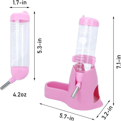 Hamster Water Bottle Water Dispenser Hamster Silent Exercise Running Wheel for Dwarf Hamsters Gerbil Mice (Pink, 125ML)