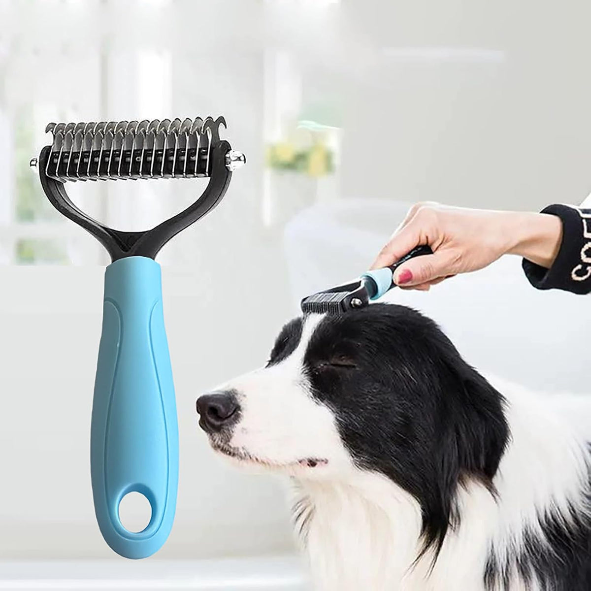 Pet Hair Grooming Device, 2 Pcs Blue and Pink Pet Comb for Opening the Account and Grooming for Pet (Large)