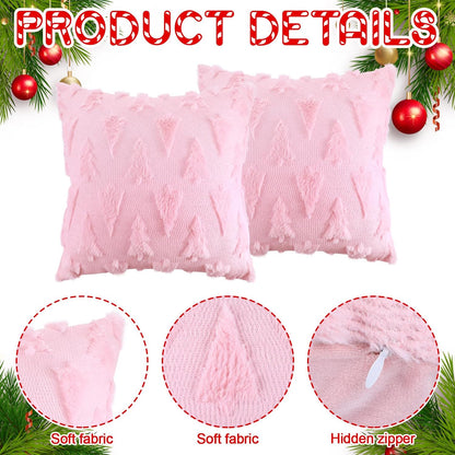 2 Set Christmas Tree Pillow Covers 18x18 Pink Plush Fur