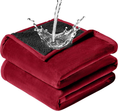 Waterproof Blanket for Bed - Blanket with Waterproof & Stain Proof, Splash Resistant, Machine-Washable Flannel is Soft and Comfortable, Suitable for Bed/Sofa (40"x60", Wine red/Black)