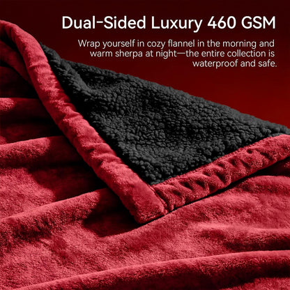 Waterproof Blanket for Bed - Blanket with Waterproof & Stain Proof, Splash Resistant, Machine-Washable Flannel is Soft and Comfortable, Suitable for Bed/Sofa (40"x60", Wine red/Black)