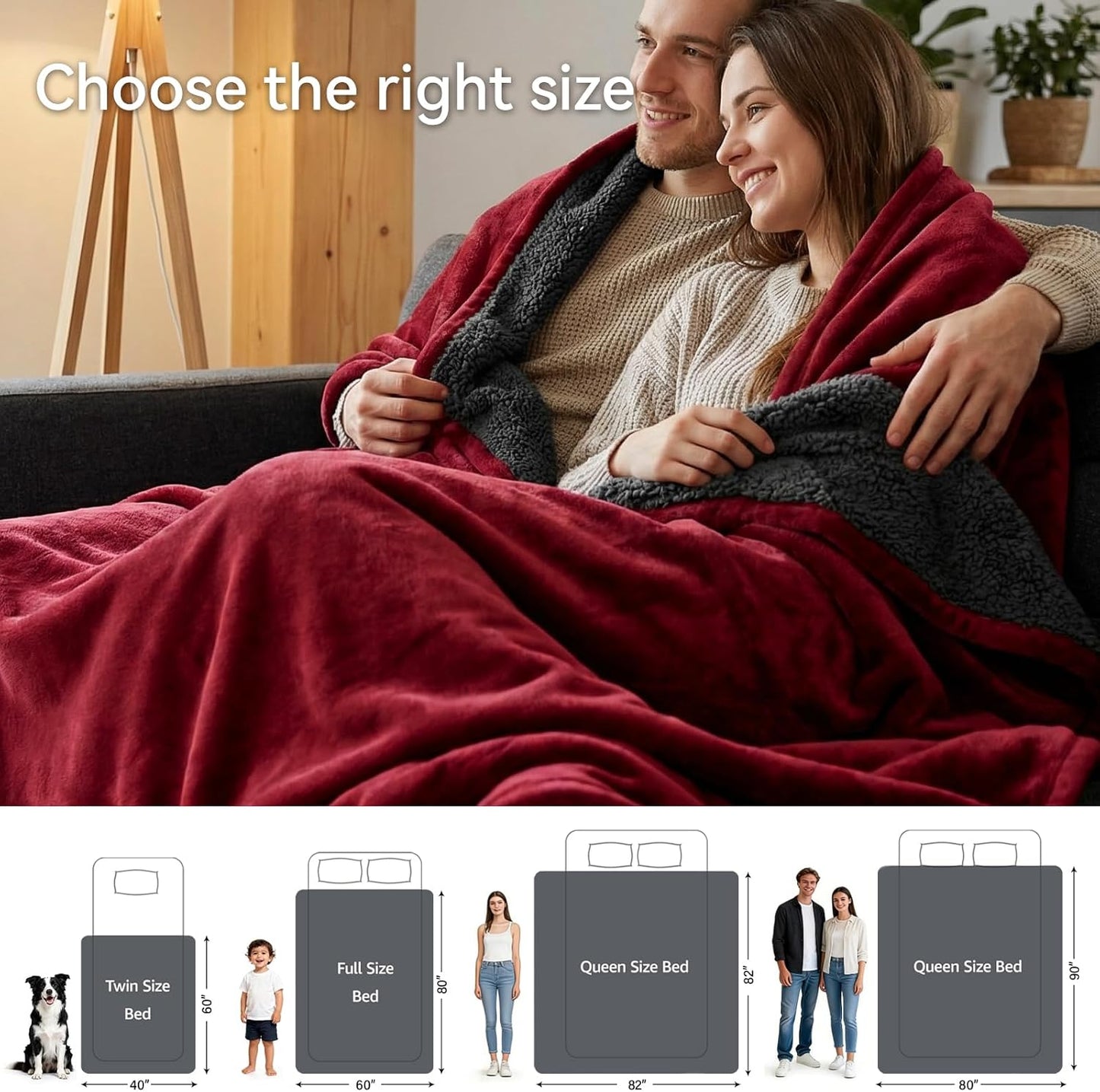 Waterproof Blanket for Bed - Blanket with Waterproof & Stain Proof, Splash Resistant, Machine-Washable Flannel is Soft and Comfortable, Suitable for Bed/Sofa (40"x60", Wine red/Black)