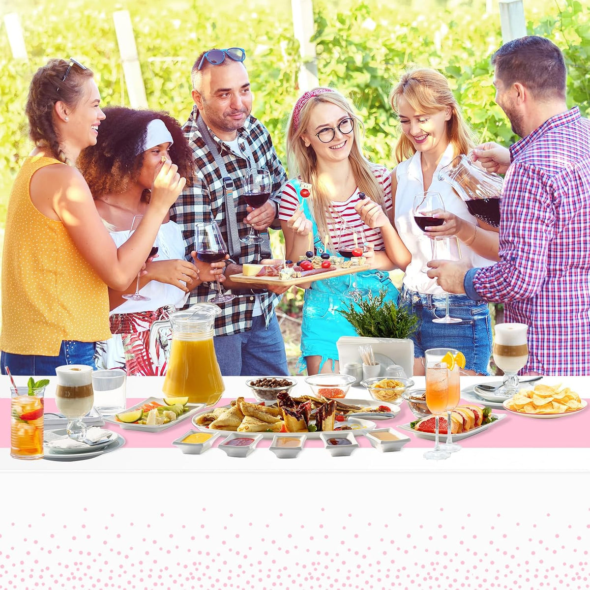 2 Pack White and Light Pink Tablecloth Disposable White Printed Pastel Pink Table Runner for Parties Baby & Bridal Shower Engagement Wedding Birthday BBQ Picnic Indoors and Outdoors Party
