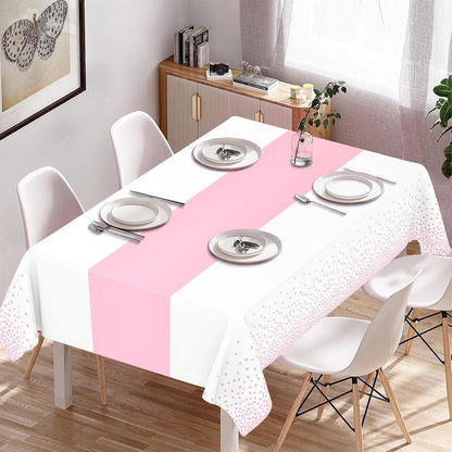 2 Pack White and Light Pink Tablecloth Disposable White Printed Pastel Pink Table Runner for Parties Baby & Bridal Shower Engagement Wedding Birthday BBQ Picnic Indoors and Outdoors Party
