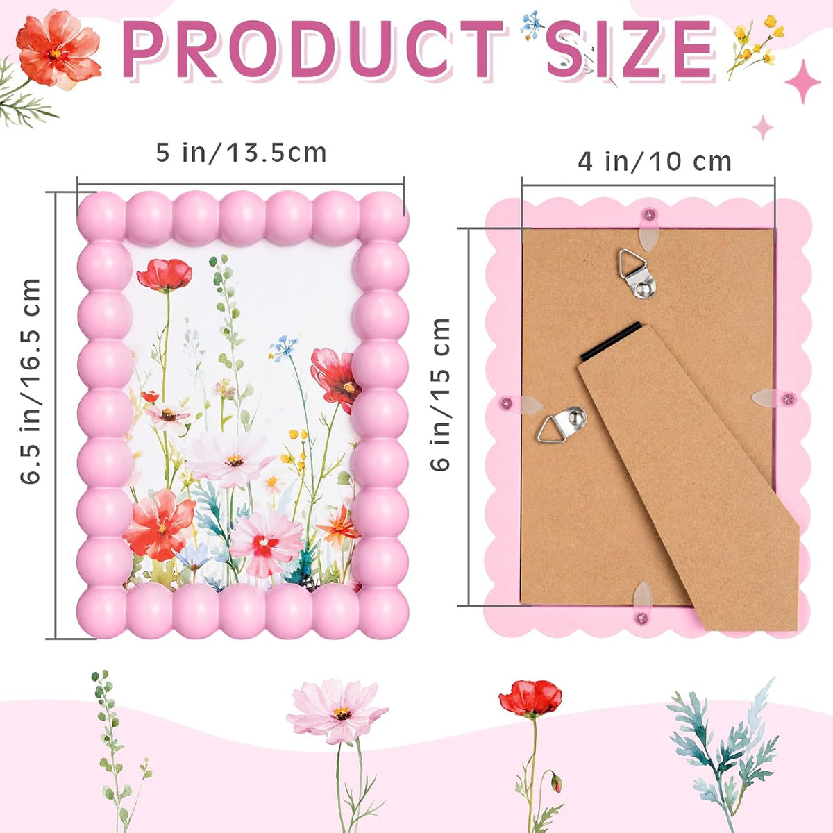 4 x 6 in Beaded Picture Frame with Mat, Pink