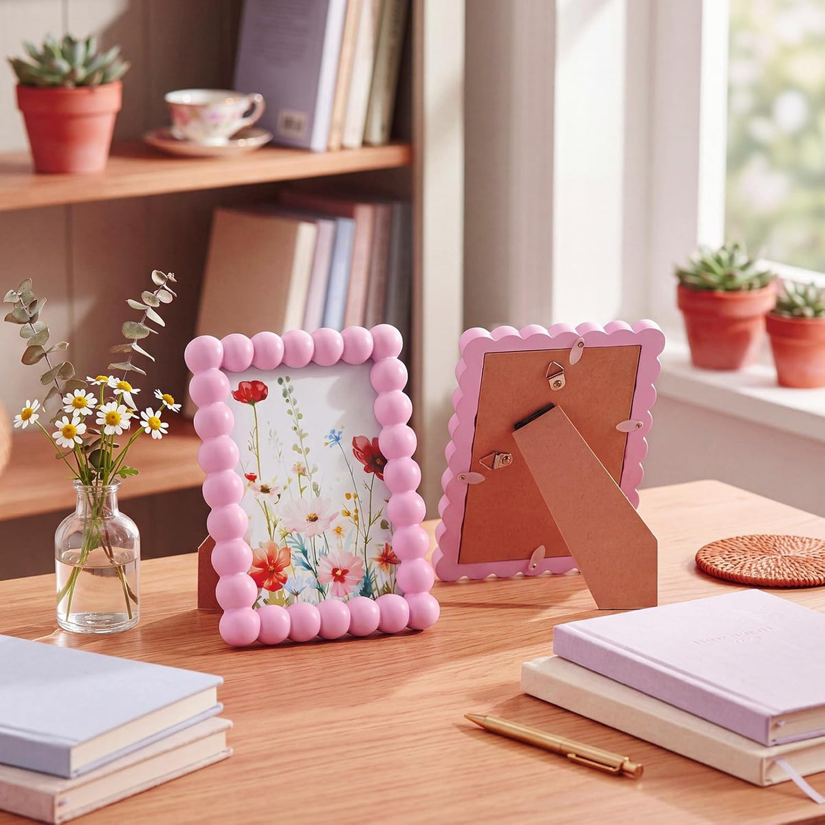 4 x 6 in Beaded Picture Frame with Mat, Pink