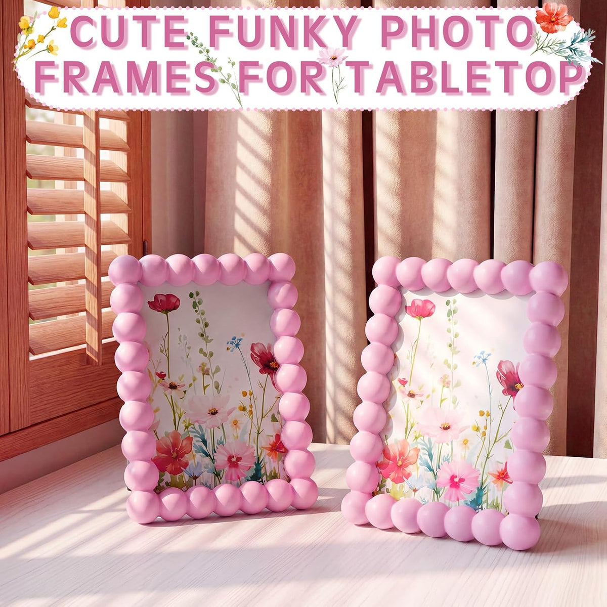 4 x 6 in Beaded Picture Frame with Mat, Pink