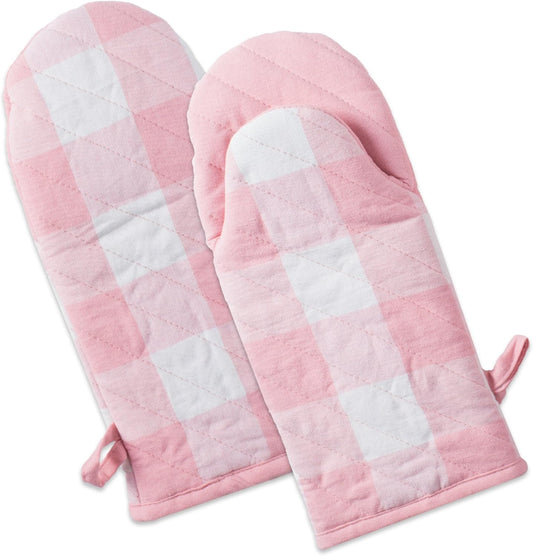 Buffalo Check Kitchen Collection, Classic Farmhouse Kitchen Set, Oven Mitt, Pink &White, 2 Piece