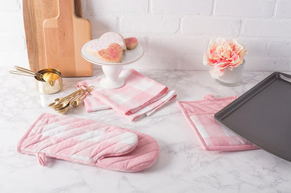 Buffalo Check Kitchen Collection, Classic Farmhouse Kitchen Set, Oven Mitt, Pink &White, 2 Piece