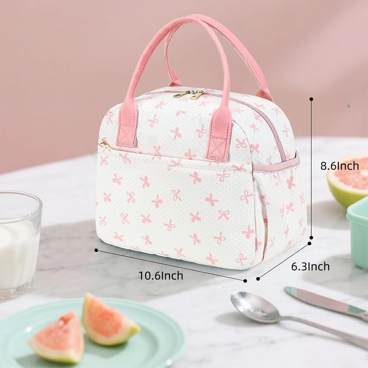 Lunch Box for Women Insulated Lunch Bag Lunchbox Cooler Thermal Leakproof Quilted Reusable Lunch Tote Bag for Work School Travel Picnic (Pink Bow)