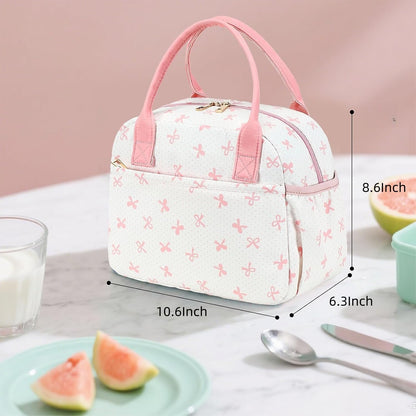 Lunch Box for Women Insulated Lunch Bag Lunchbox Cooler Thermal Leakproof Quilted Reusable Lunch Tote Bag for Work School Travel Picnic (Pink Bow)