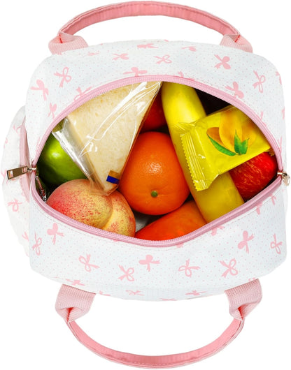 Lunch Box for Women Insulated Lunch Bag Lunchbox Cooler Thermal Leakproof Quilted Reusable Lunch Tote Bag for Work School Travel Picnic (Pink Bow)