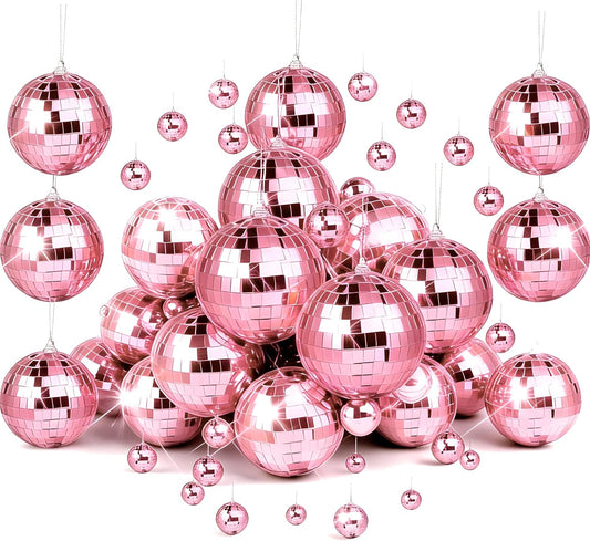 37 Pcs Mini Disco Mirror Ball Ornaments, Silver Disco Mirror Ball, Fun Silver Hanging for Party Decoration, Christmas Tree Ornaments Disco Ball Cup Toppers Wedding Birthday Party Festive Dance