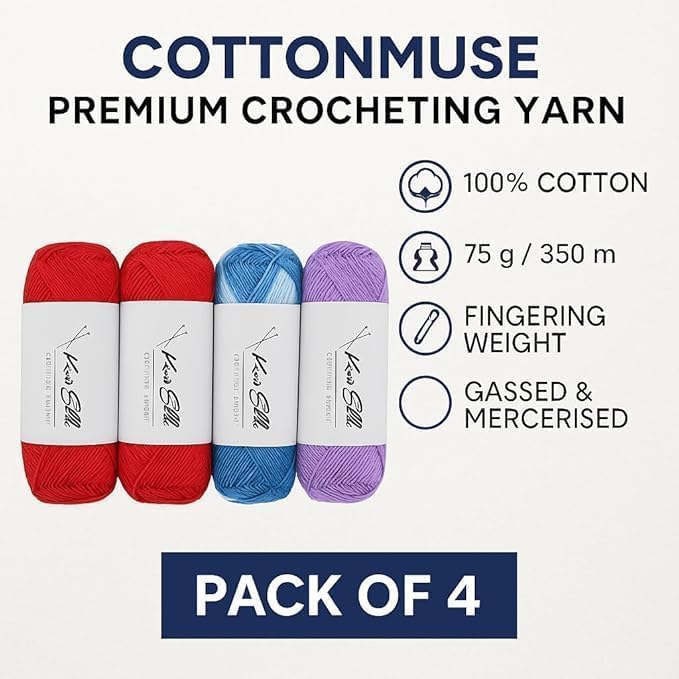 CottonMuse 100% Gassed Mercerized Cotton Yarn – Pack of 2 (75g Each), Total 764 Yards – Matte Finish Crochet Thread for Apparel, Home Décor & DIY Crafts – Dark Peach