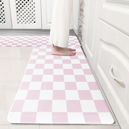 Pink Checkered Grid Checkerboard Kitchen Rug Sets [2 PCs], Anti-Fatigue, Waterproof Non-Slip Kitchen Mats Heavy Duty Ergonomic Comfort Foam Rug for Floor, Home, Laundry,Easter 17"x29"+17"x47"