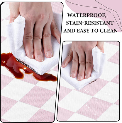 Pink Checkered Grid Checkerboard Kitchen Rug Sets [2 PCs], Anti-Fatigue, Waterproof Non-Slip Kitchen Mats Heavy Duty Ergonomic Comfort Foam Rug for Floor, Home, Laundry,Easter 17"x29"+17"x47"