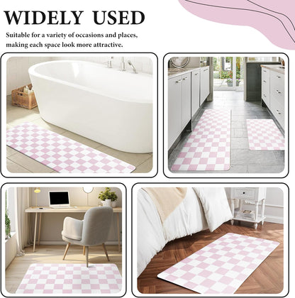 Pink Checkered Grid Checkerboard Kitchen Rug Sets [2 PCs], Anti-Fatigue, Waterproof Non-Slip Kitchen Mats Heavy Duty Ergonomic Comfort Foam Rug for Floor, Home, Laundry,Easter 17"x29"+17"x47"