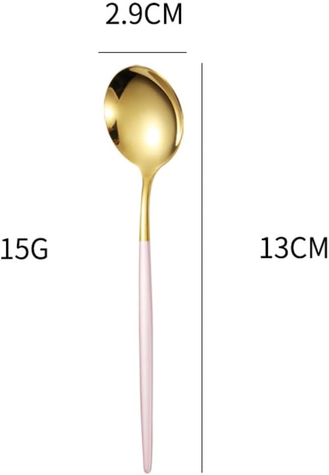 2PC-304 stainless steel dessert spoon household fresh and exquisite personality-pink gold spoon