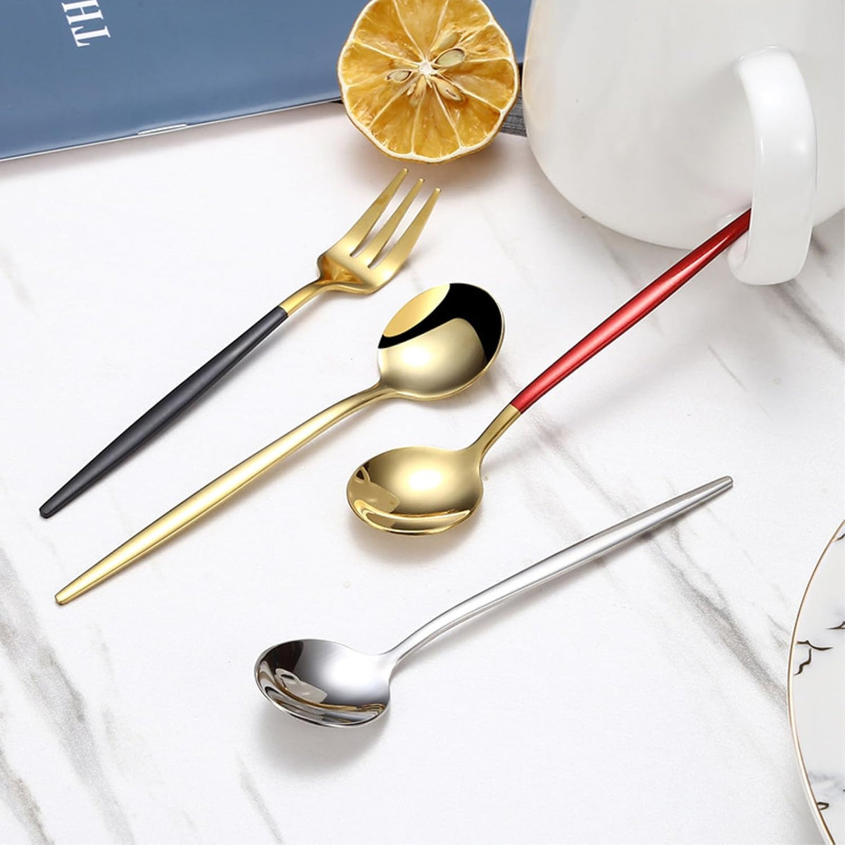 2PC-304 stainless steel dessert spoon household fresh and exquisite personality-pink gold spoon