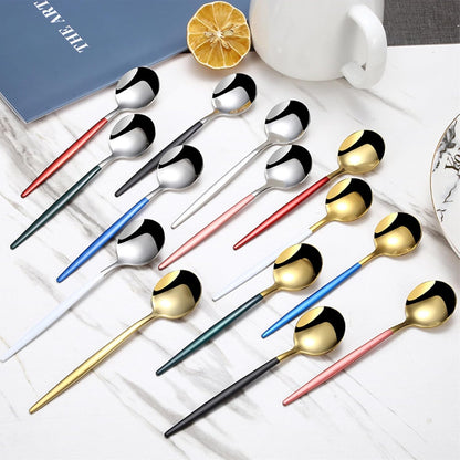 2PC-304 stainless steel dessert spoon household fresh and exquisite personality-pink gold spoon