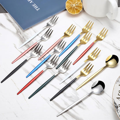 2PC-304 stainless steel dessert spoon household fresh and exquisite personality-pink gold spoon