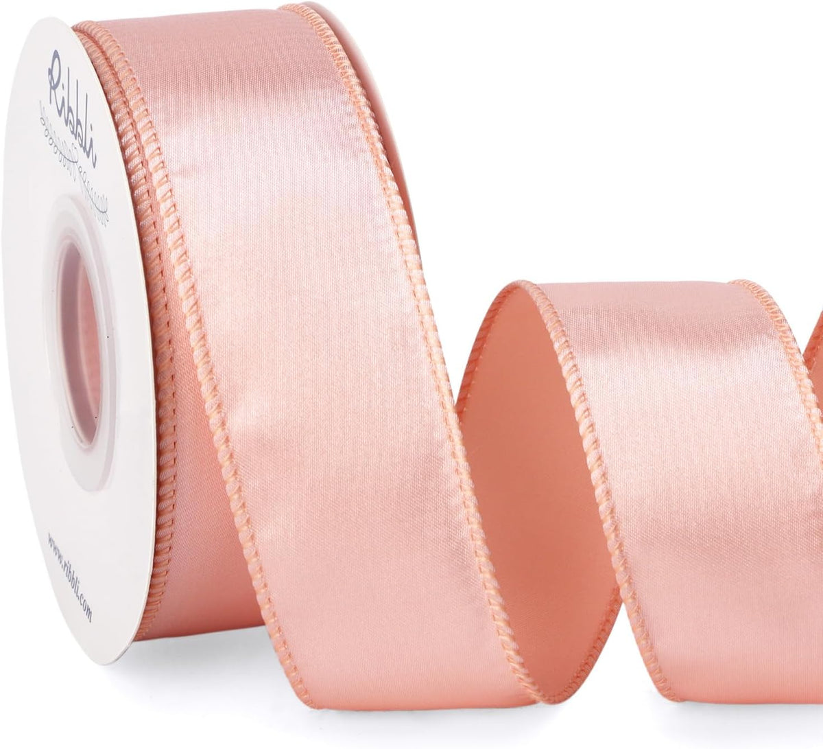 Champagne Pink Satin Wired Ribbon 1.5 Inch Champagne Pink Christmas Ribbon for Gift Wrapping Wreaths Garland Tree Decoration Crafts Home Decor-Continous 20 Yards