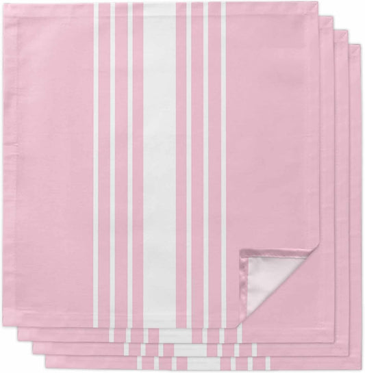 Pink White Stripe Cloth Napkins Set of 4, Modern Rustic Vertical Striped Washable Reusable Dinner Cocktail Napkin for Kitchen Party Wedding Banquet Holiday Baby Shower Table Decor