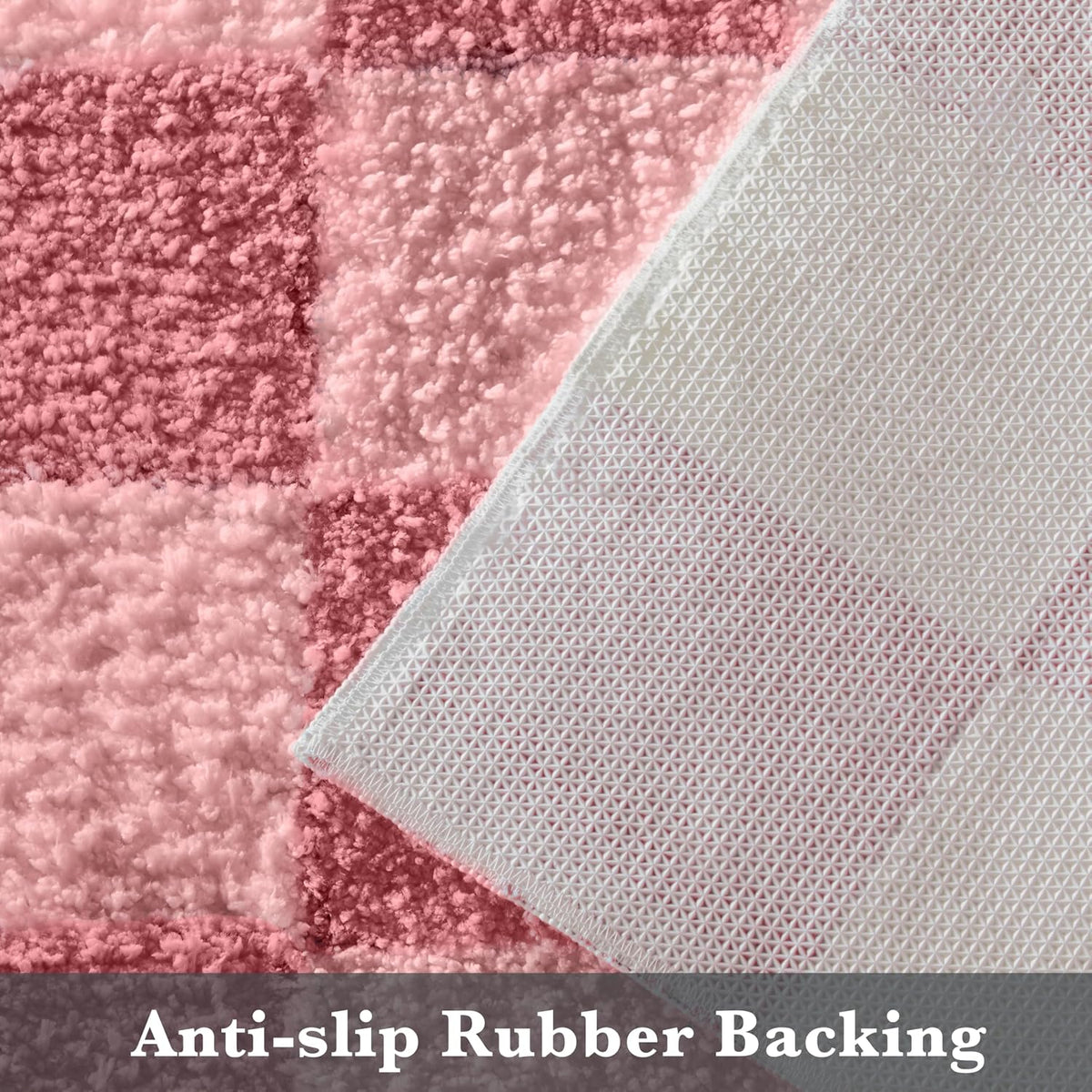 Luxury Microfiber Checkered Bathroom Rugs, Checkerboard Bath Mat Girls Cute Aesthetic Preppy Bath Decor for Bathroom, Tub, Sink, Shower, Anti Slip, Absorbent, Washable, Coral, 32x20