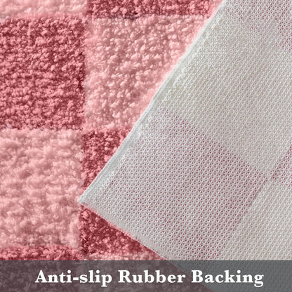 Luxury Microfiber Checkered Bathroom Rugs, Checkerboard Bath Mat Girls Cute Aesthetic Preppy Bath Decor for Bathroom, Tub, Sink, Shower, Anti Slip, Absorbent, Washable, Coral, 32x20