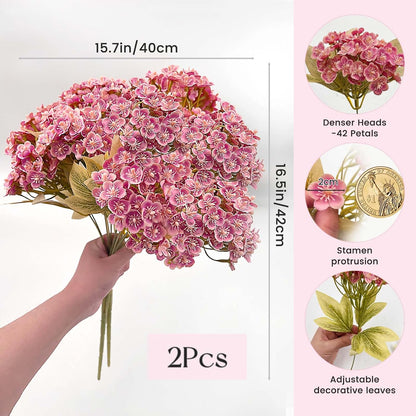 588Pcs Bulk Mini Pink Hydrangea Artificial Flowers Heads, Real Touch Faux Hydrangea Stems with Leaves for DIY Wedding Floral Arrangements, Home Office Decor, Vase Fillers