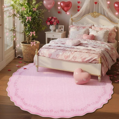 Large Round Rug 8ft Scalloped Washable Circle Living Room Rug