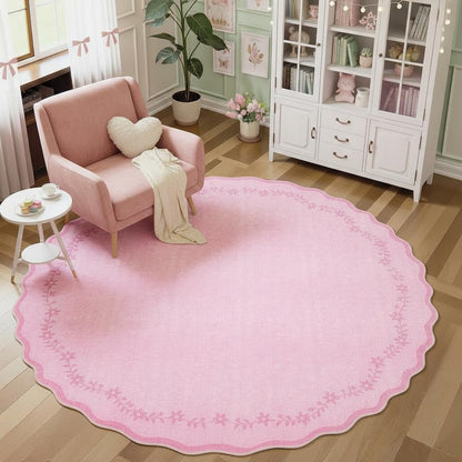 Large Round Rug 8ft Scalloped Washable Circle Living Room Rug