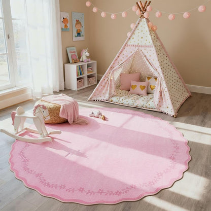 Large Round Rug 8ft Scalloped Washable Circle Living Room Rug