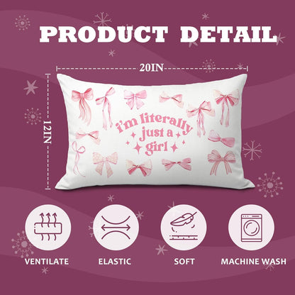 Coquette Bow Pink 12x20 Pillow Cover, Girly Room Decor Aesthetic, Preppy I'm Literally Just a Girl Lumbar Pillow Covers Decorative for Girls Bedroom College Dorm Apartment Sofa Couch