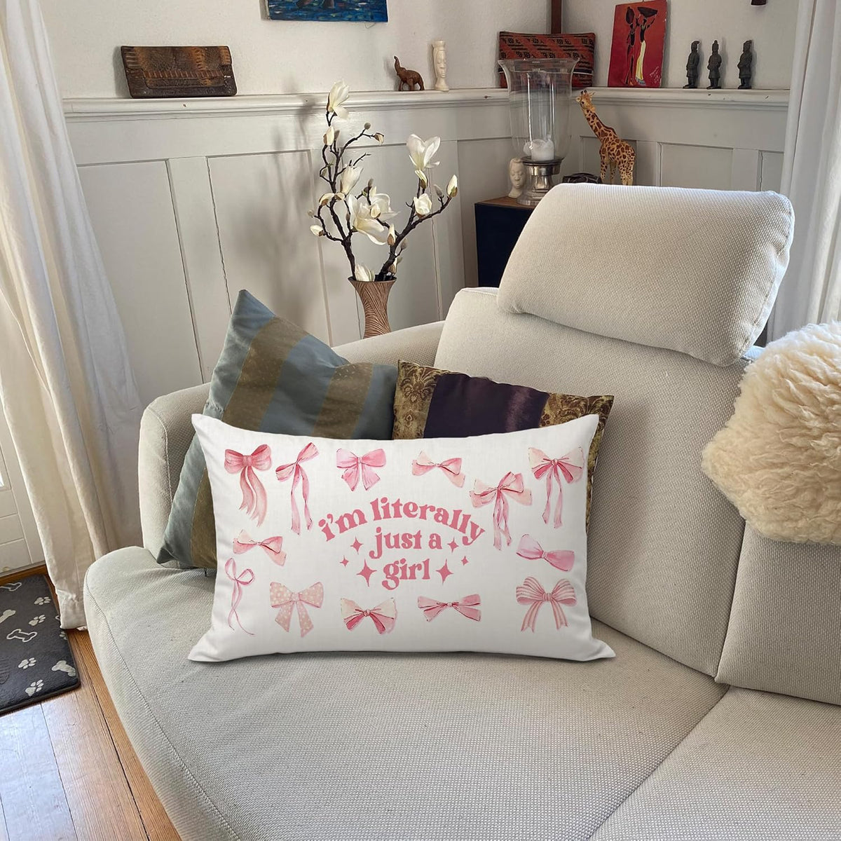 Coquette Bow Pink 12x20 Pillow Cover, Girly Room Decor Aesthetic, Preppy I'm Literally Just a Girl Lumbar Pillow Covers Decorative for Girls Bedroom College Dorm Apartment Sofa Couch