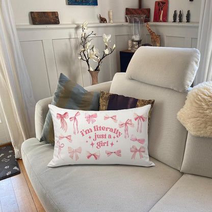 Coquette Bow Pink 12x20 Pillow Cover, Girly Room Decor Aesthetic, Preppy I'm Literally Just a Girl Lumbar Pillow Covers Decorative for Girls Bedroom College Dorm Apartment Sofa Couch