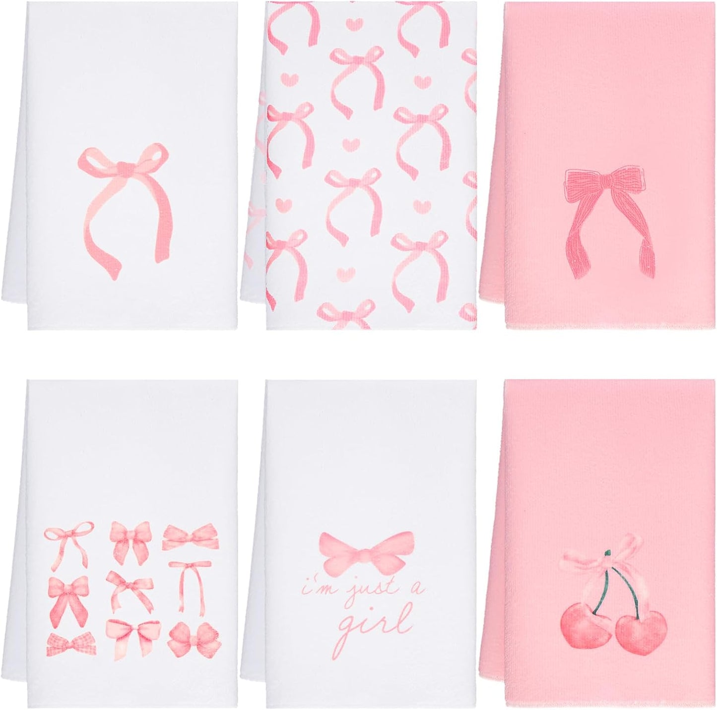 6 Pcs Pink Bow Coquette Kitchen Towels Trendy Cute Pink Hand Towels Coquette Bow Gifts Preppy Microfiber Kitchen Supplies for Hostess Housewarming 16 x 24 Inch