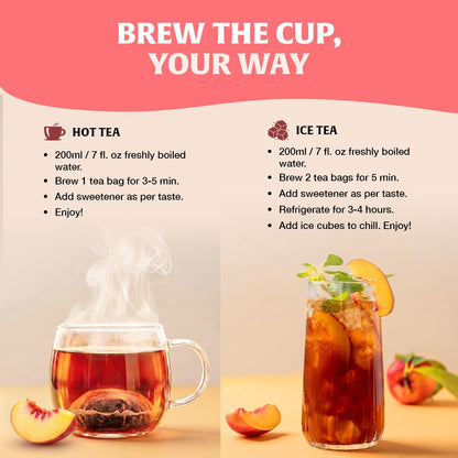 Peach Tea Bags (80 Count) Non-GMO, Caffeine-Free - Peach, Hibiscus, Cinnamon, Cloves, Ginger | Floral & Refreshing Herbal Tea Bags, Brew Iced Tea or Hot Tea
