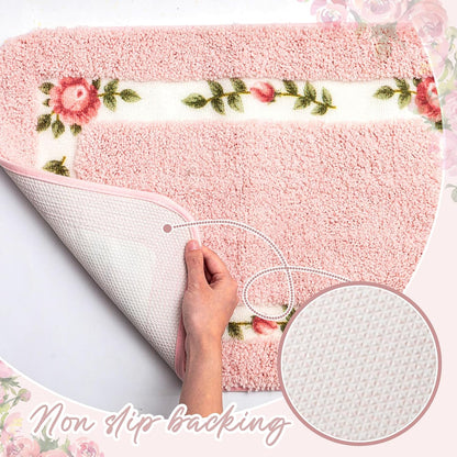 3 Pcs Rose Flowers Bathroom Rugs Set Coquette Room Decor Floral Carpet for Bathroom Bedroom Living Room, Floral Bath Mat Non Skid Romantic Rose Flower Area Rugs 3 Shapes(Pink,Small)