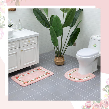 3 Pcs Rose Flowers Bathroom Rugs Set Coquette Room Decor Floral Carpet for Bathroom Bedroom Living Room, Floral Bath Mat Non Skid Romantic Rose Flower Area Rugs 3 Shapes(Pink,Small)