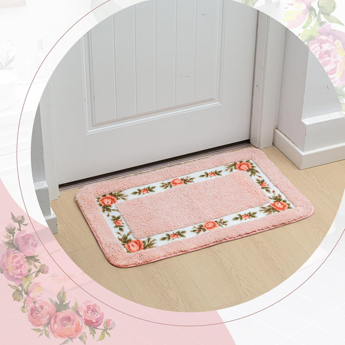 3 Pcs Rose Flowers Bathroom Rugs Set Coquette Room Decor Floral Carpet for Bathroom Bedroom Living Room, Floral Bath Mat Non Skid Romantic Rose Flower Area Rugs 3 Shapes(Pink,Small)