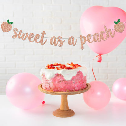 Rose Gold Glitter Sweet as a Peach Banner, Peach Theme Baby Shower, Girl Birthday Party, Bridal Shower and Summer Party Supplies