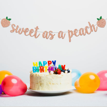 Rose Gold Glitter Sweet as a Peach Banner, Peach Theme Baby Shower, Girl Birthday Party, Bridal Shower and Summer Party Supplies