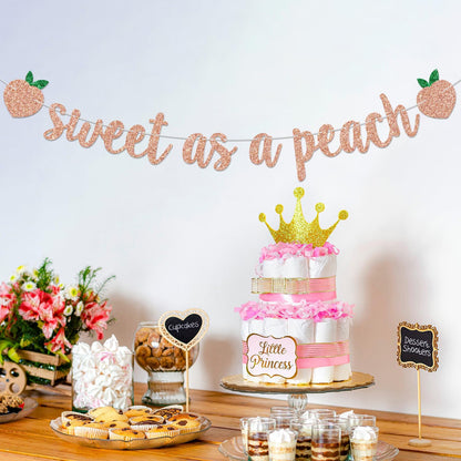 Rose Gold Glitter Sweet as a Peach Banner, Peach Theme Baby Shower, Girl Birthday Party, Bridal Shower and Summer Party Supplies