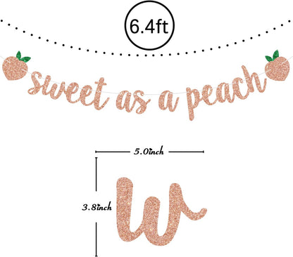 Rose Gold Glitter Sweet as a Peach Banner, Peach Theme Baby Shower, Girl Birthday Party, Bridal Shower and Summer Party Supplies