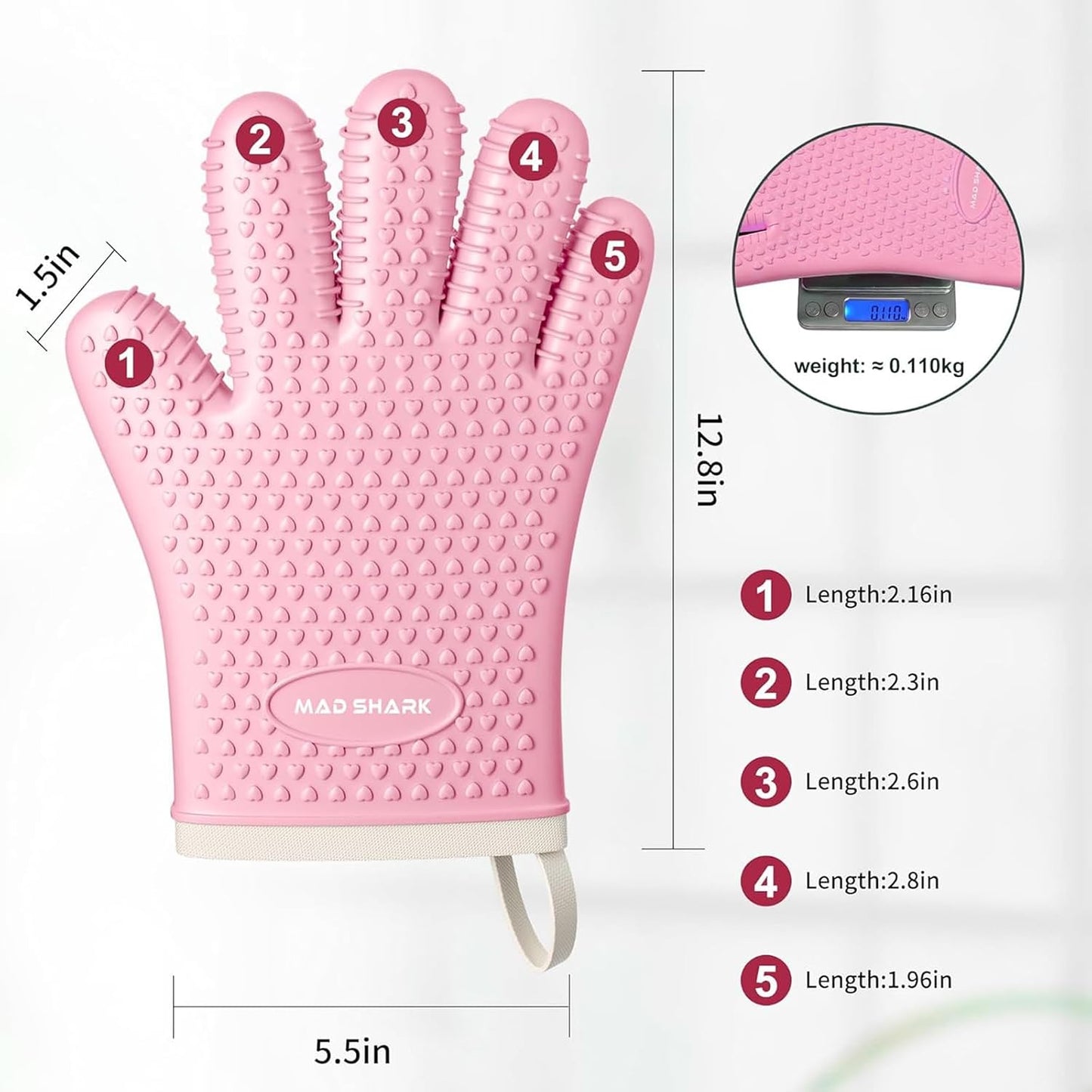 Silicone Oven Mitts Heat Resistant 450°F,Waterproof & Non-Slip Oven Gloves with Fingers,Cotton Lined Silicone Oven Gloves Kitchen Mitts for Baking Cooking Barbecue,Women (Pink)