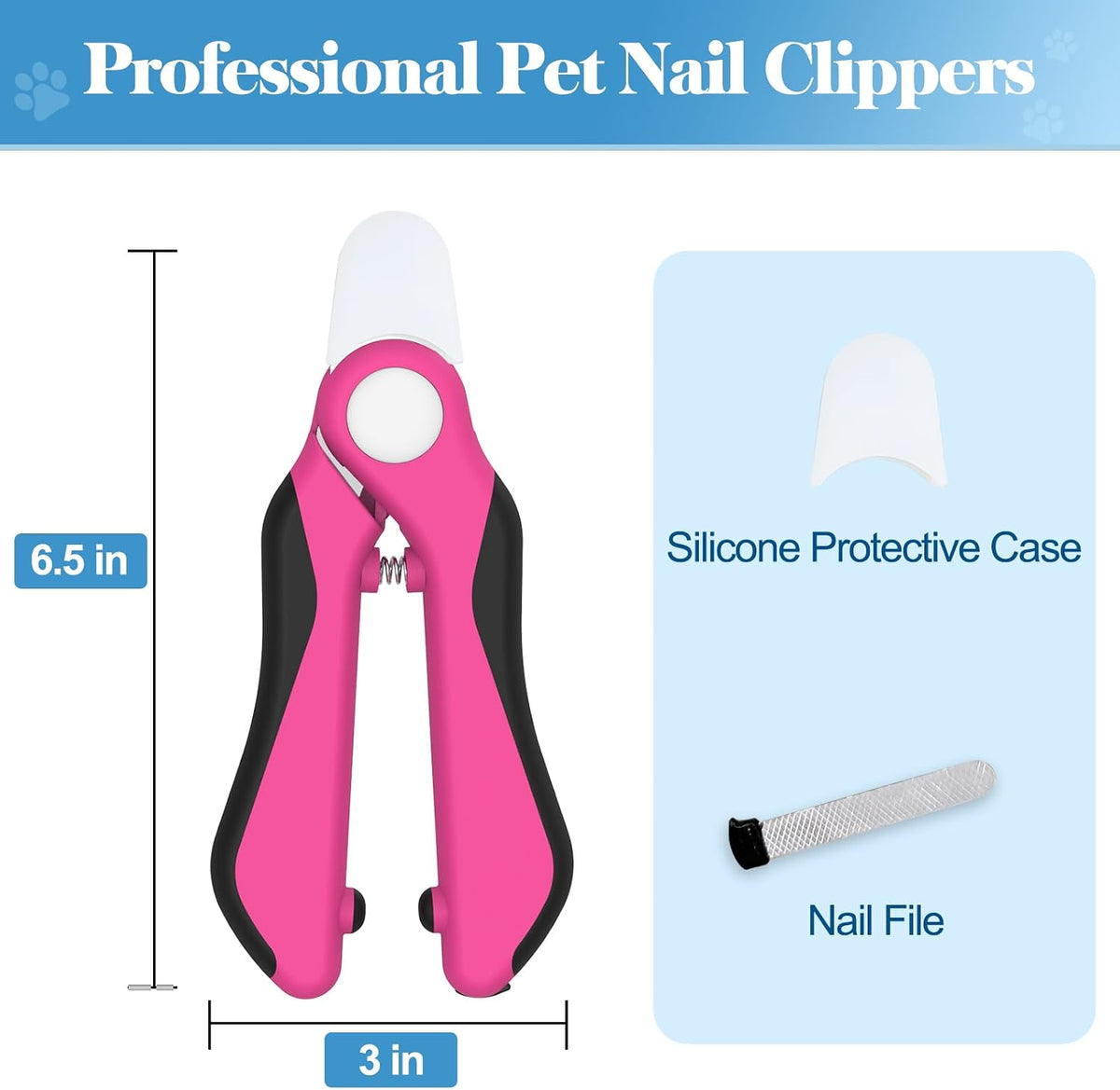 Heavy Duty Dog Nail Clippers and Trimmers, Professional Pet Nail Clippers with Nail File for Dogs Cats Small Animal, Claw Clippers with Safety Guard to Prevent Over-Cutting, Pink